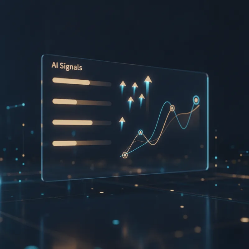 AI-driven market signals dashboard with live trend chart and confidence levels
